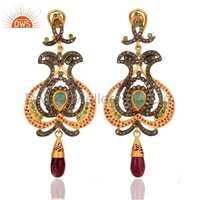 Round Brilliant Cut Gemstone Pave Diamond Designer Victorian Earrings
