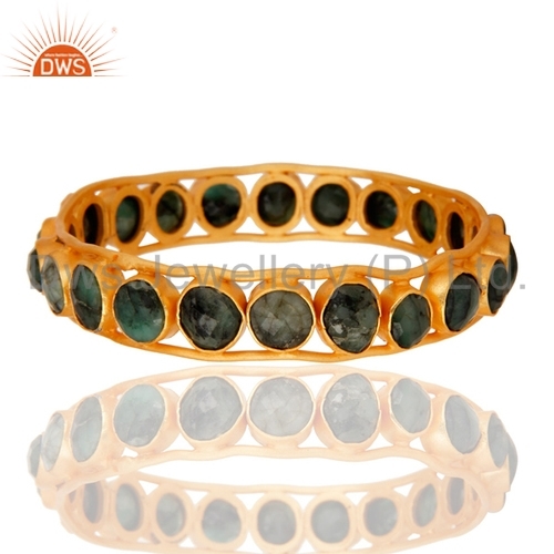 24k Gold Plated Emerald Gemstone Bangle