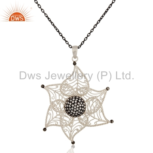 White Zircon Sterling Silver Pendant - Polished Sterling Silver, Variable Dimensions | Elegant Design, Pave Setting, Unique Style