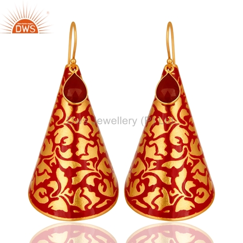 Red Onyx 14K Gold Plated Enamel Earrings