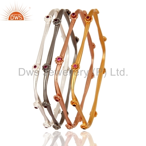 Gold Plated Red Cubic Zirconia Bangles Set