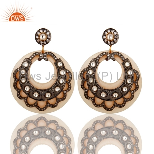 Bakelite CZ Crystal Pearl Brass Earrings - Bakelite, 20x20mm, Off-White | Elegant Design, Durable Brass, CZ Accents