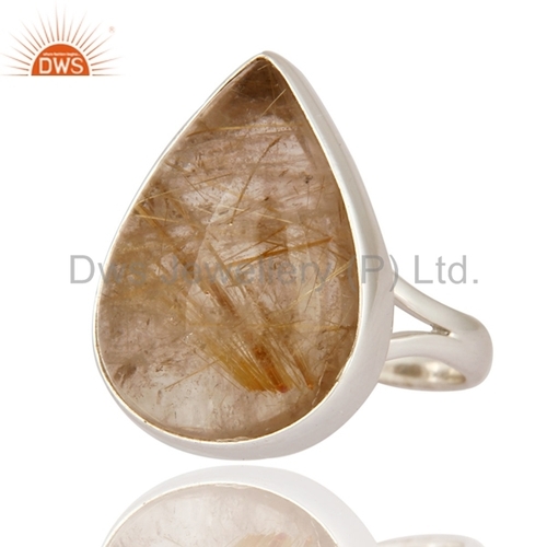Rutilated Quartz Cabochon Gemstone Ring - Sterling Silver, US Size 4 to 10, 6.72 Grams | Women's Engagement, Anniversary, Wedding, Party Gift