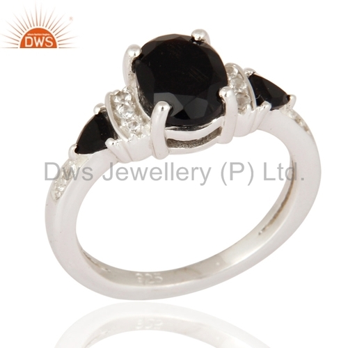Black Onyx Gemstone Wedding Rings Metal Purity: 925