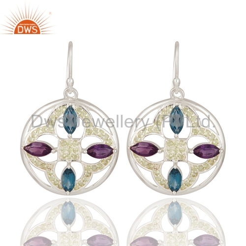 Peridot / Blue Topaz & Amethyst Sterling Silver Earrings