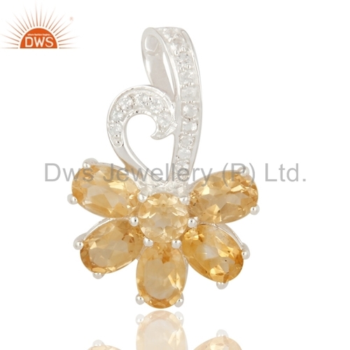 Citrine Sterling Silver White Topaz Pendant