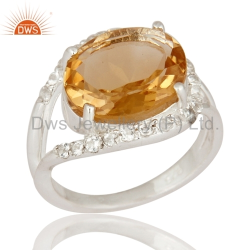 925 Silver Citrine Gemstone Wedding Rings Size: 5-10 Us Size