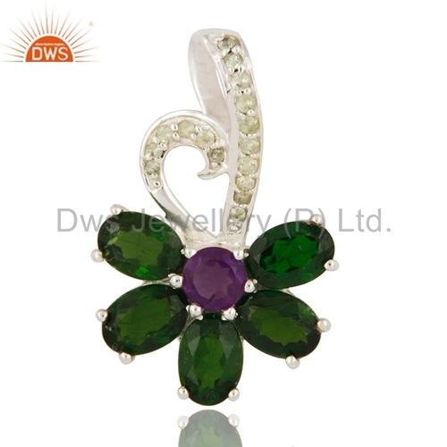 Amethyst & Chrome Diopside Sterling Silver Pendant