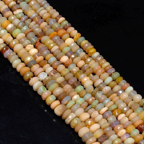 WELO FIRE ETHIOPIAN OPAL  14 INCH 7MM-13MM FACETED RONDELLE BEADS WITH CLASP#131 