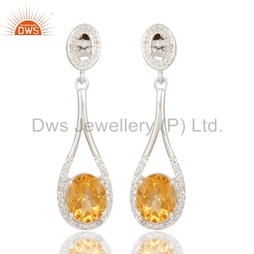 Party Wear Citrine Gemstone Silver Dangle Earrings Metal Purity: 925