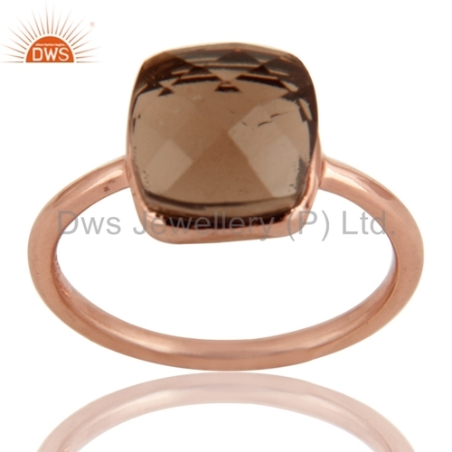 18K Rose Gold Plated Sterling Silver Smoky Quartz Ring