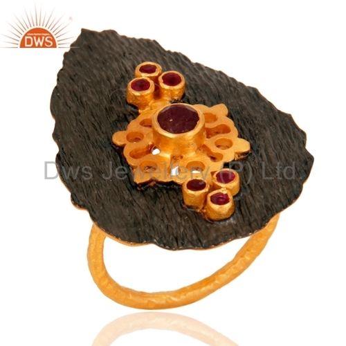 Sterling Silver Ruby Gemstone 18kt Gold Plated Ring