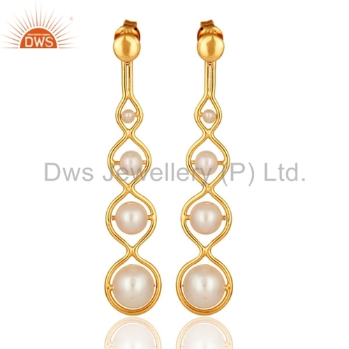 18K Gold Plated Sterling Silver Pearl Earrings