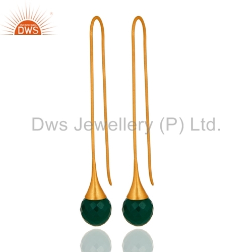 Green Onyx Briolette 24K Gold Vermeil Sterling Silver Earring