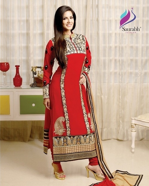 Anarkali Style Red Georgette Suit