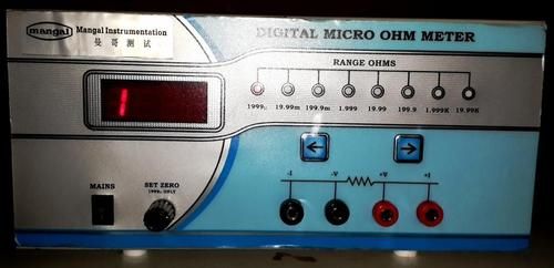 Silver And Blue Micro Ohm Meter