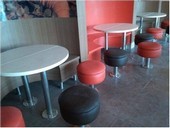 Semi circular booth with poof