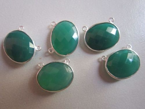 Natural Green Onyx Oval Connectors 2loop Sterling Silver Plated 5pcs 15x19mm Size: 15x19 Mm