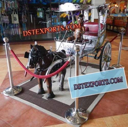 SHOW ROOM HORSE CART - Metal Wooden Build, Two-Seater, Four Wheels, Polished Finish, Royal Elegant Design