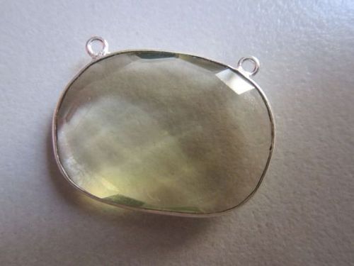 NATURAL LEMON QUARTZ OVAL CONNECTORS 2LOOP STERLING SILVER PLATED 1PCS