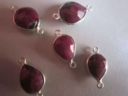 Red Natural  Ruby Zosite Pear Sterling Silver 5 Pcs Connectors 12.13Mm To 11X15Mm 39 Cts 