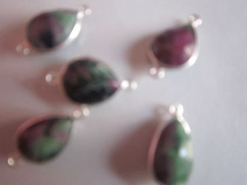 Green Natural  Ruby Zosite Pear Sterling Silver 5 Pcs Connectors 13X15Mm  50 Cts 