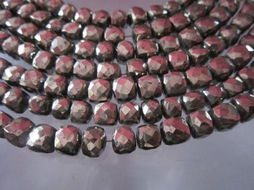 Cushion Cut 6-7Mm Faceted Box 8 Inch  Starnd Natural Pyrite Beads 28 Pcs, 