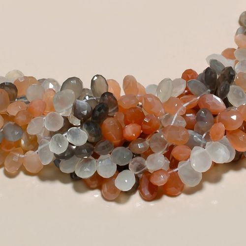 Orange 8 Inch Multi Moonstone Faceted Almond Beads Strand 8x10mm To 7x10mm