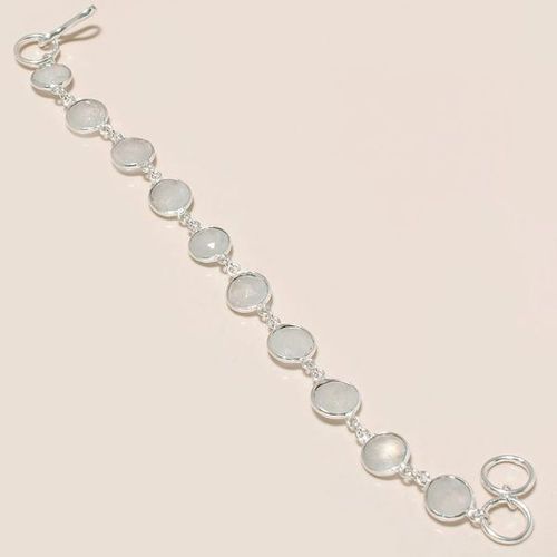 10 PCS RAINBOW MOONSTONE CONNECTORS BRACELET SILVER TONE  9 INCH   