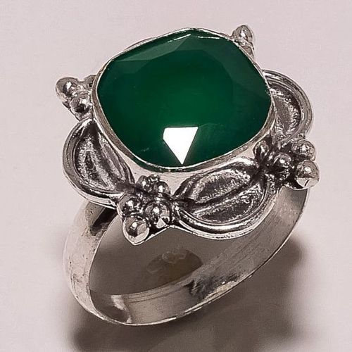 Green onyx 12mm faceted cut stone ring