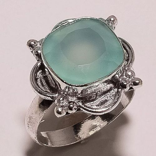 Chalcedony 12mm faceted cut stone ring