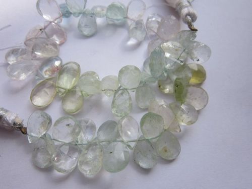  8 inch multi aquamarine 6x10mm to 7x10mm faceted briolettes beads one strand 