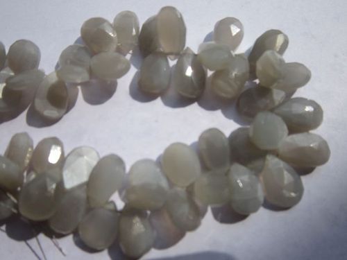 Oval Cut 8 Inch Gray Moonstone 8x11mm To 8x12mm Faceted Briolettes Beads One Strand