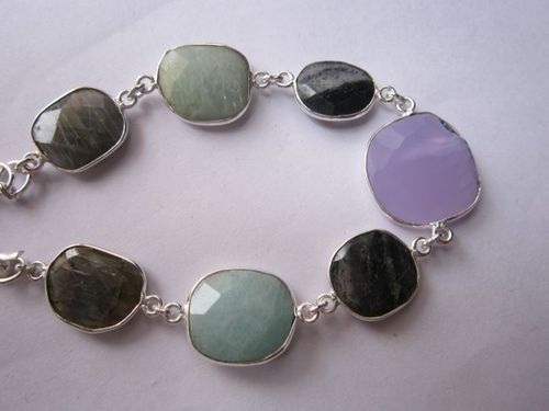 multi stone 7 pcs sterling silver plated 8 inch connector ready to wear bracelet 