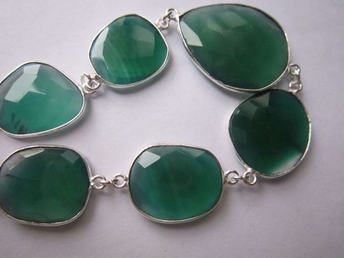 green onyx 6 pcs sterling silver plated 8 inch connector ready to wear bracelet 