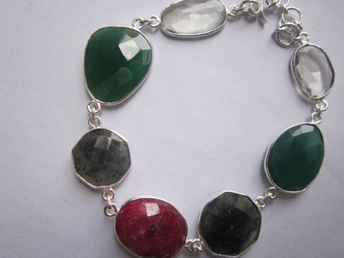 multi stone 7 pcs sterling silver plated 8 inch connector ready to wear bracelet 