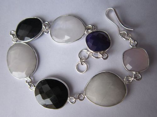 multi stone 7 pcs sterling silver plated 8 inch connector ready to wear bracelet 