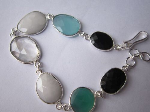 multi stone 7 pcs sterling silver plated 8 inch connector ready to wear bracelet 