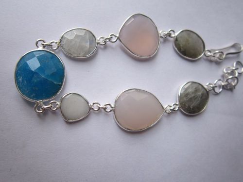 multi stone 7 pcs sterling silver plated 8 inch connector ready to wear bracelet 