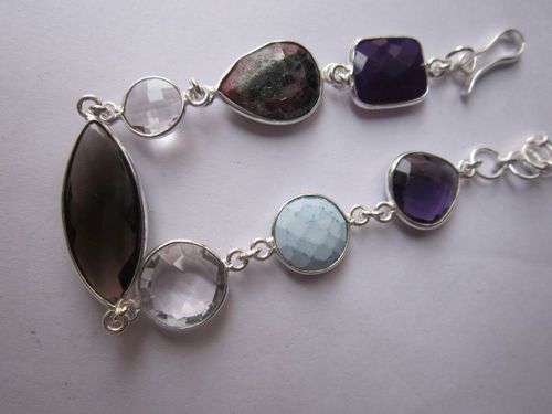 multi stone 7 pcs sterling silver plated 8 inch connector ready to wear bracelet 