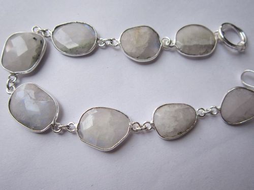 White Rainbow Moonstone 7 Pcs Sterling Silver Plated 8 Inch Connector Ready To Wear Bracelet