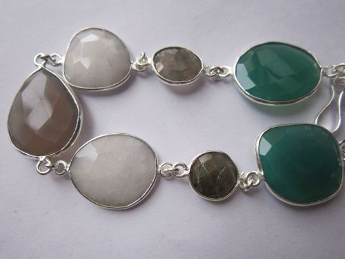 multi stone 7 pcs sterling silver plated 8 inch connector ready to wear bracelet 