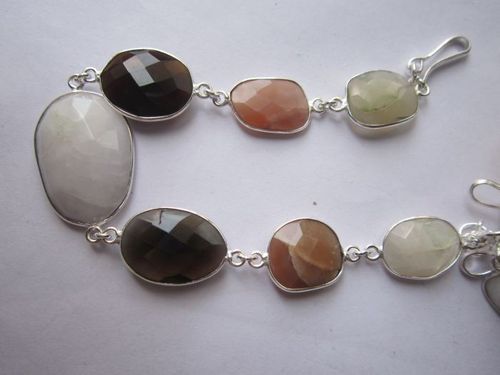 multi  stone 7 pcs sterling silver plated 8 inch connector ready to wear bracelet 