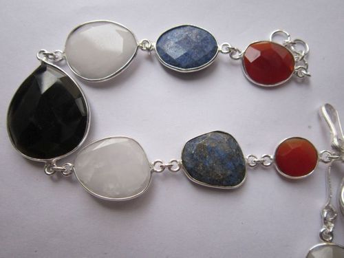 multi  stone 7 pcs sterling silver plated 8 inch connector ready to wear bracelet 