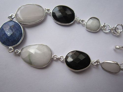 multi  stone 7 pcs sterling silver plated 8 inch connector ready to wear bracelet 