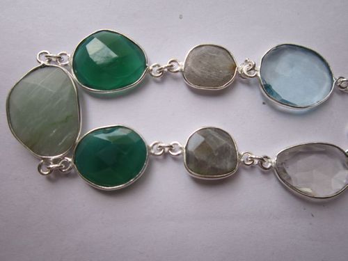 multi  stone 7 pcs sterling silver plated 8 inch connector ready to wear bracelet 