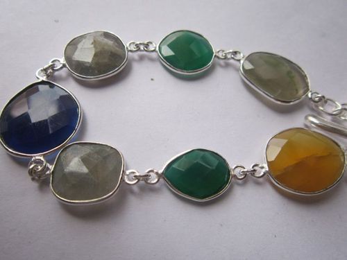 multi  stone 7 pcs sterling silver plated 8 inch connector ready to wear bracelet 