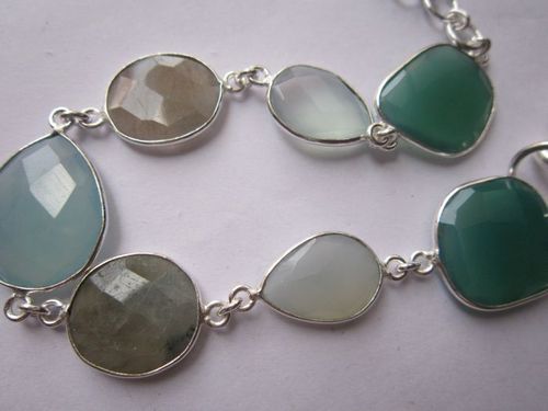 multi  stone 7 pcs sterling silver plated 8 inch connector ready to wear bracelet 