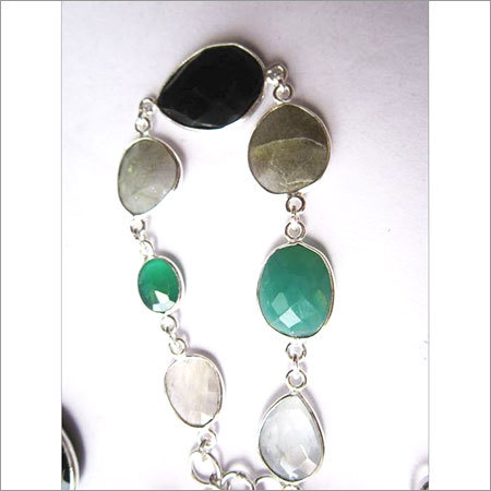 multi stone  7 pcs sterling silver plated 8 inch connector ready to wear bracelet 