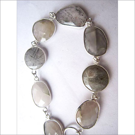 multi stone  7 pcs sterling silver plated 8 inch connector ready to wear bracelet 